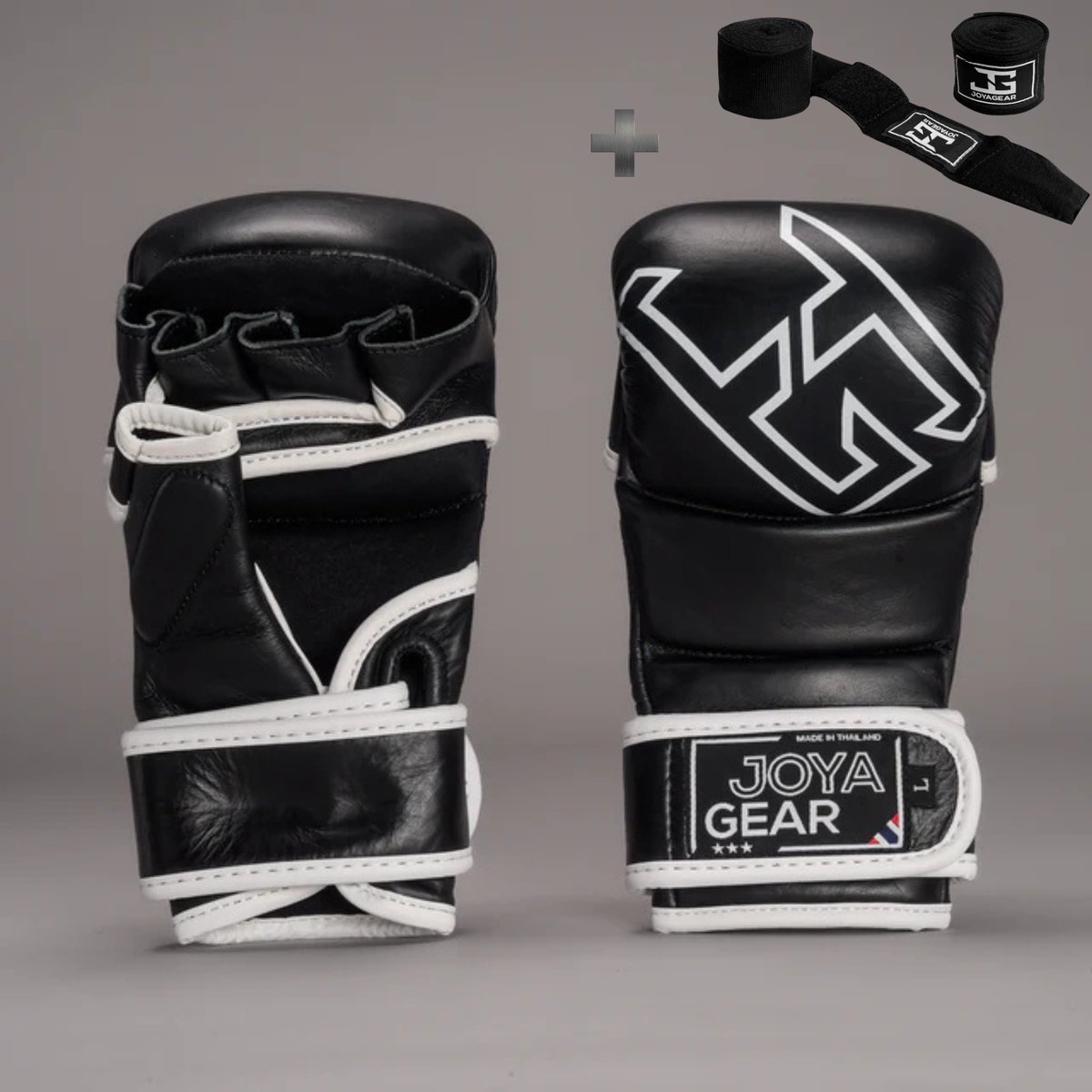 Joyagear Strike Thailand MMA Sparring Handschoenen Zwart/Wit – Maat XL – Echt Leer – 8 oz – Dubbel Sluitingssysteem & Extra Polsondersteuning