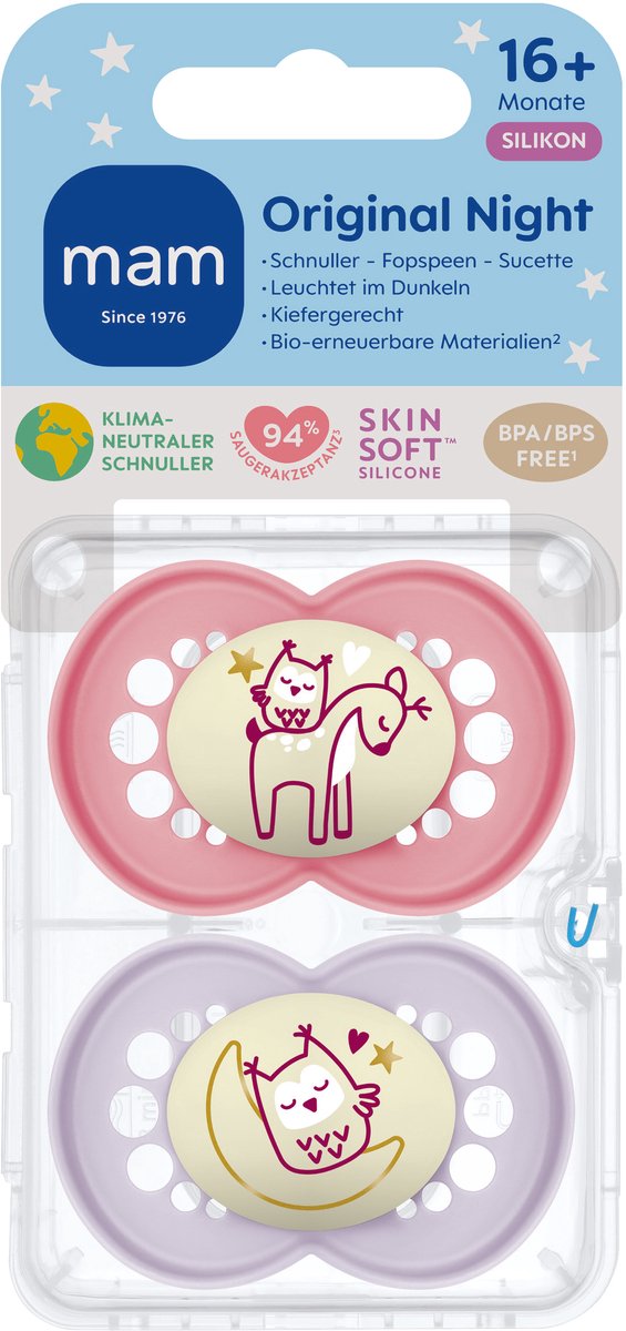 MAM Fopspeen Pure Night Siliconen - 16+ maanden - roze - 2 stuks - Glow in the dark fopspeen van MAM — afbeelding 5