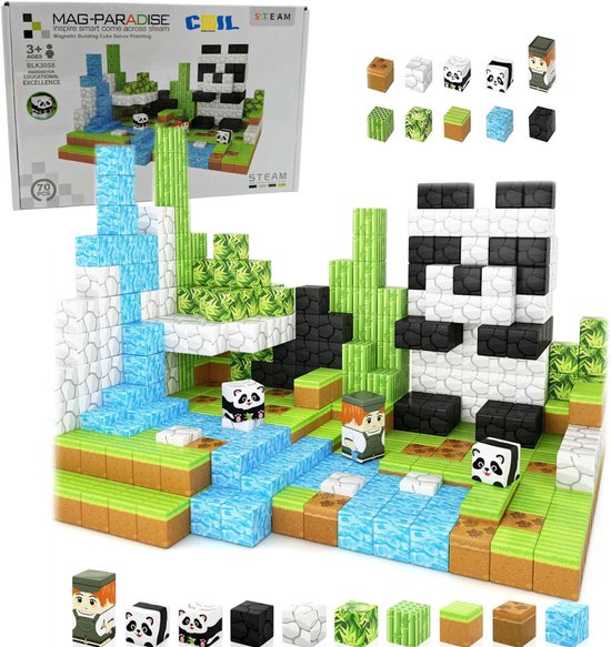 COIL Magnetische Bouwstenen, Kinderspeelgoed, Constructiesets, Magnetische Bouwstenen, Magnetische Stukken, STEM, Sensorisch Leren, Leeftijd 3+, Panda, 72 Stuks