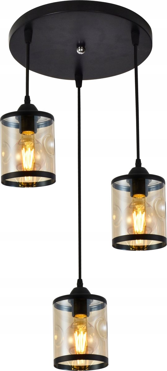 Erico 3P Hanglamp Amber Glas Zwart - Stijlvolle Verlichting