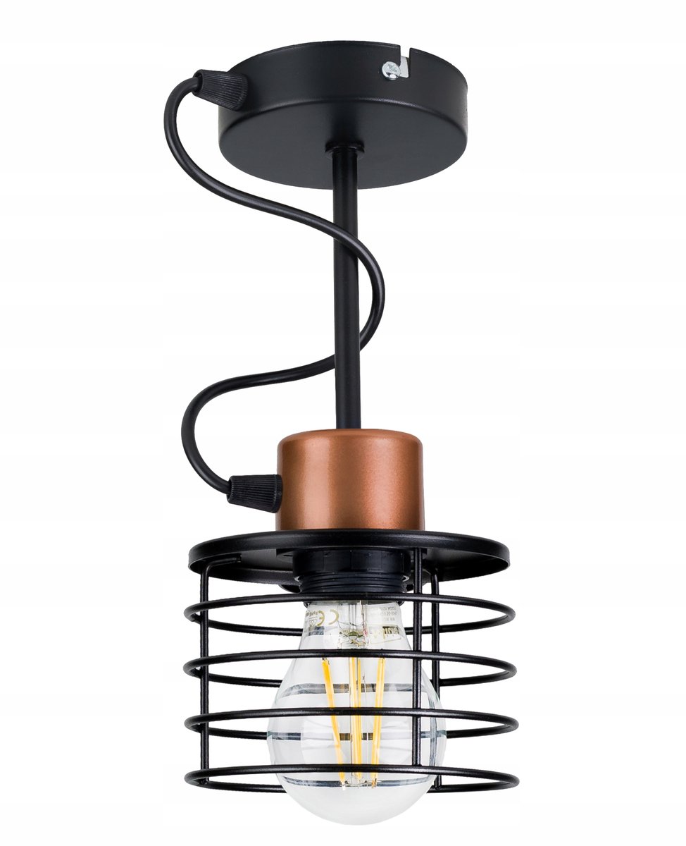 Hanglamp Zwart Metalal E27 met Koperen Kap - Loft Stijl