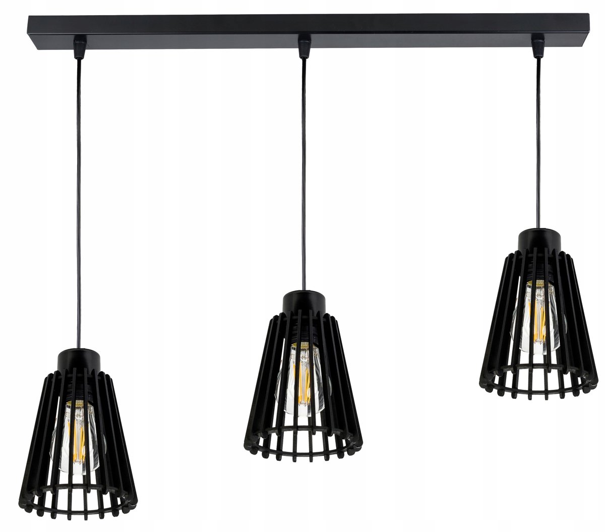 Zwarte Houten Hanglamp Piramide E27 Loft Stijl - 3 lichtpunten