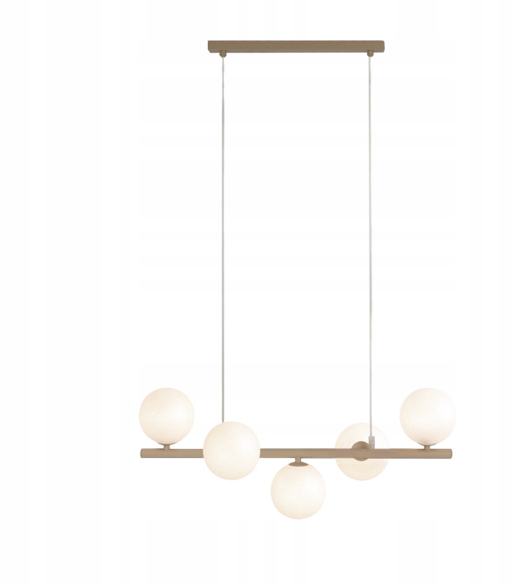 Beige Hanglamp met 5 Melkglazen Bollen - Stijlvolle Eettafellamp