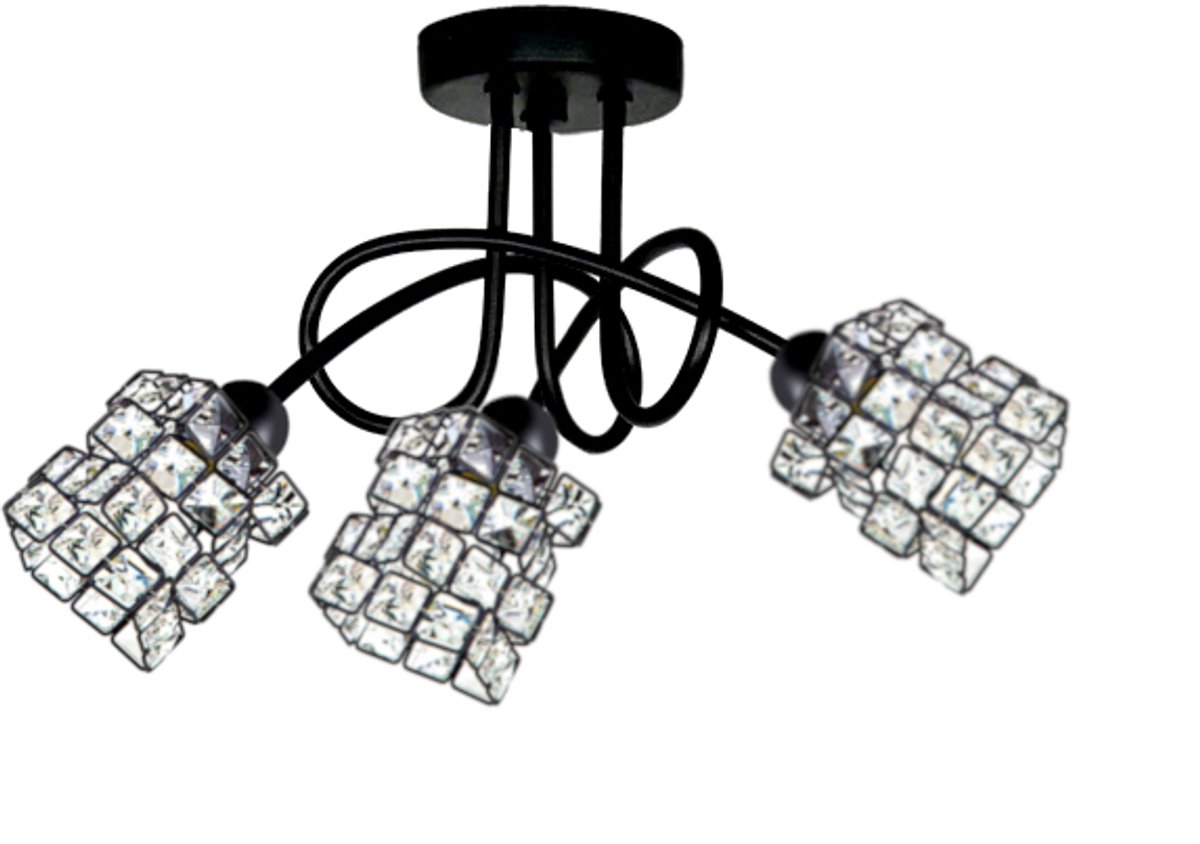 SPELL Kristallen Plafondlamp Zwart - 3xE27, 50cm Breed