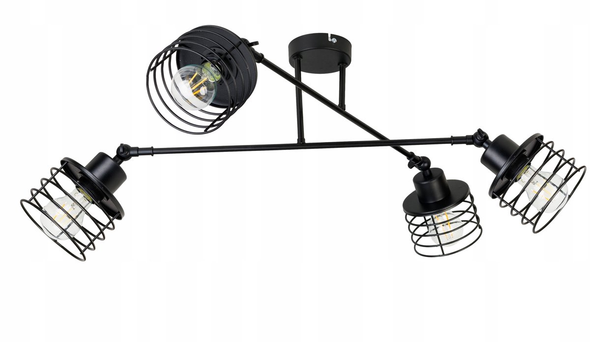 Loft Hanglamp Zwart Metaal 4xE27 Verstelbaar