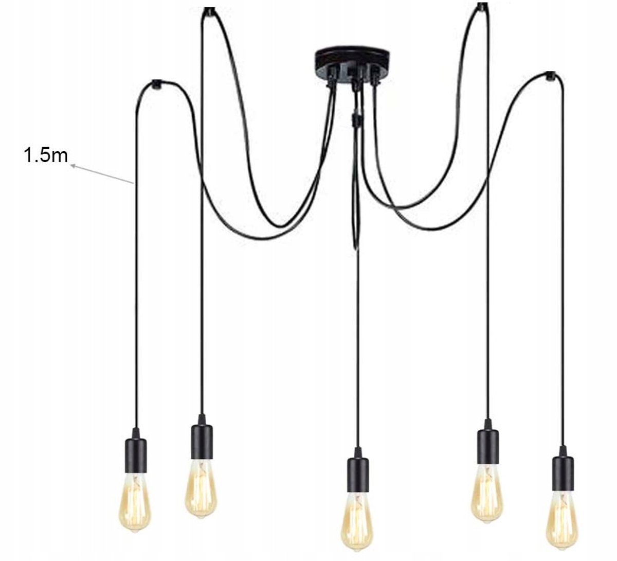 Hanglamp Edison Loft Zwart E27 - 5 lichtpunten