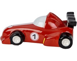 Spaarpot voor kind/volwassenen - racewagen/auto thema - keramiek - rood - 16 x 7 cm