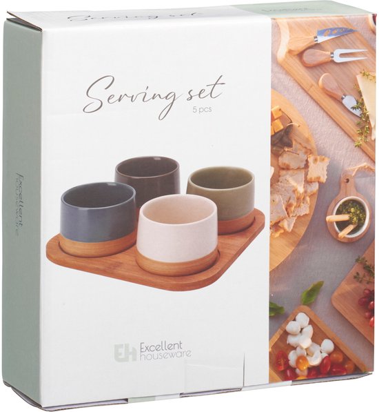 Lot De 4 Planches De Service Bambou Avec Bols à Sauce - 30x25cm