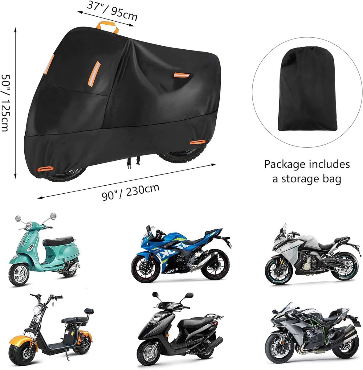 Waterdichte motorhoes - Motorzeil voor buiten - Motorhoes - Geschikt voor binnen & buiten - Universele pasvorm - 210D Oxford-stof - Maat XL (230 x 105 x 125 cm) - Zwart – foto 8