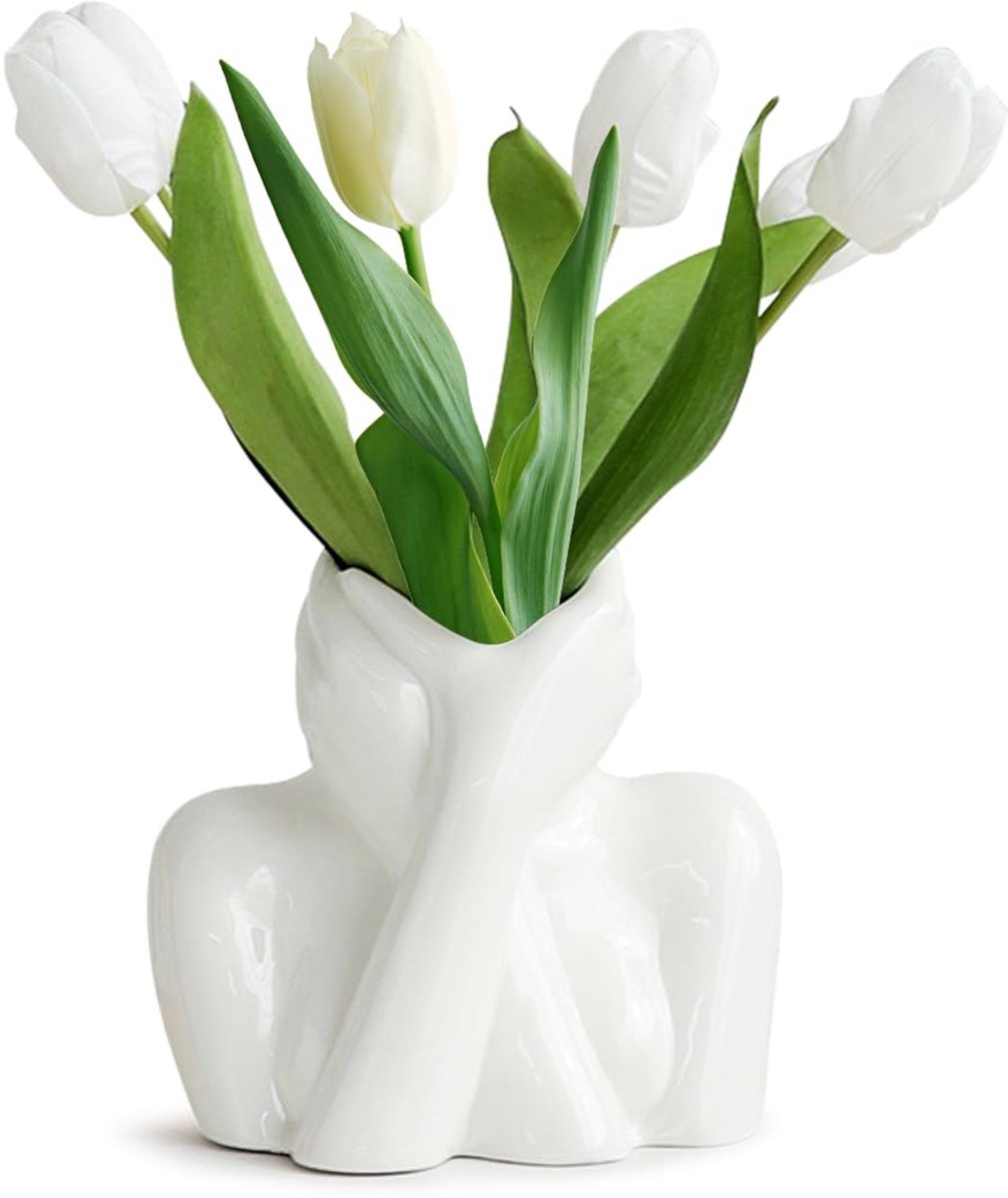 Unyqoos Stijlvolle keramische bloemenvaas voor moderne en klassieke interieurs Wit