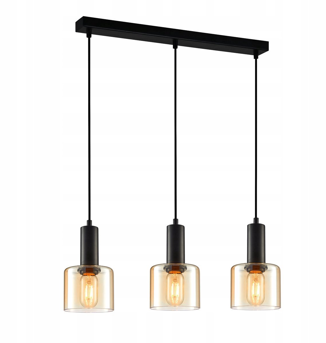 SANTIA Zwarte hanglamp met 3 amberkleurige glazen, 60cm breed