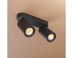 HOFTRONIC LED plafondlamp rechthoekig – 2 spots kantelbaar en draaibaar – dimbaar – aluminium matzwart – GU10 fitting excl lichtbron – IP20 – moderne plafondlamp woonkamer slaapkamer