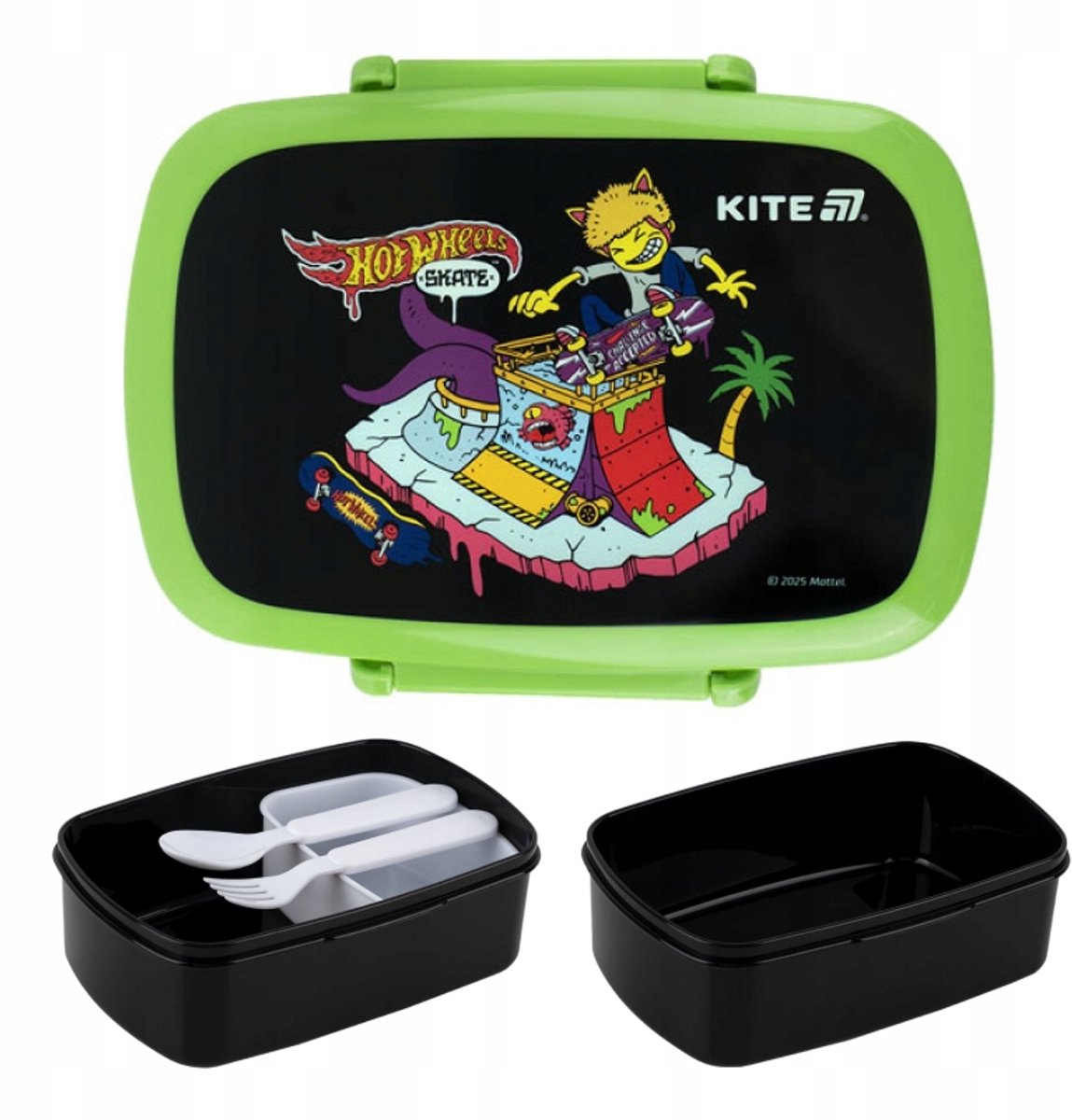 Kite Lunchbox 750ml Groen met Bestek - Hot Wheels