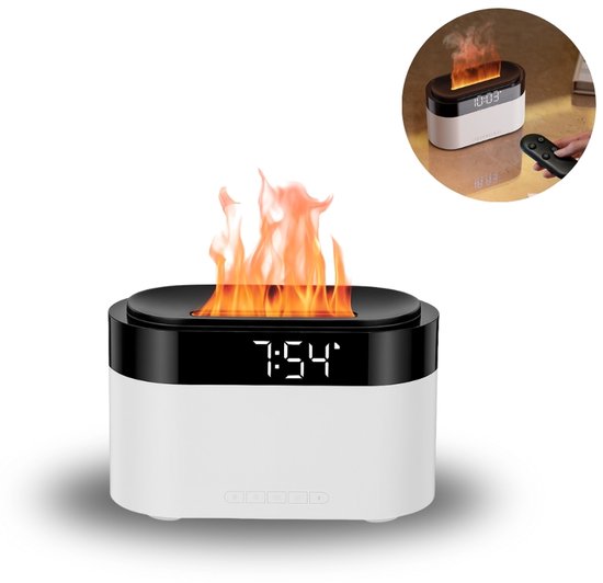 Aroma diffuser – Luchtbevochtiger - Aromatherapie - Geurverspreider - Luchtbevochtiger slaapkamer - Wekker - klok - Digitale wekker - Etherische olie - Verstuiver - Afstandsbediening - 150 ML – Zwart - wit