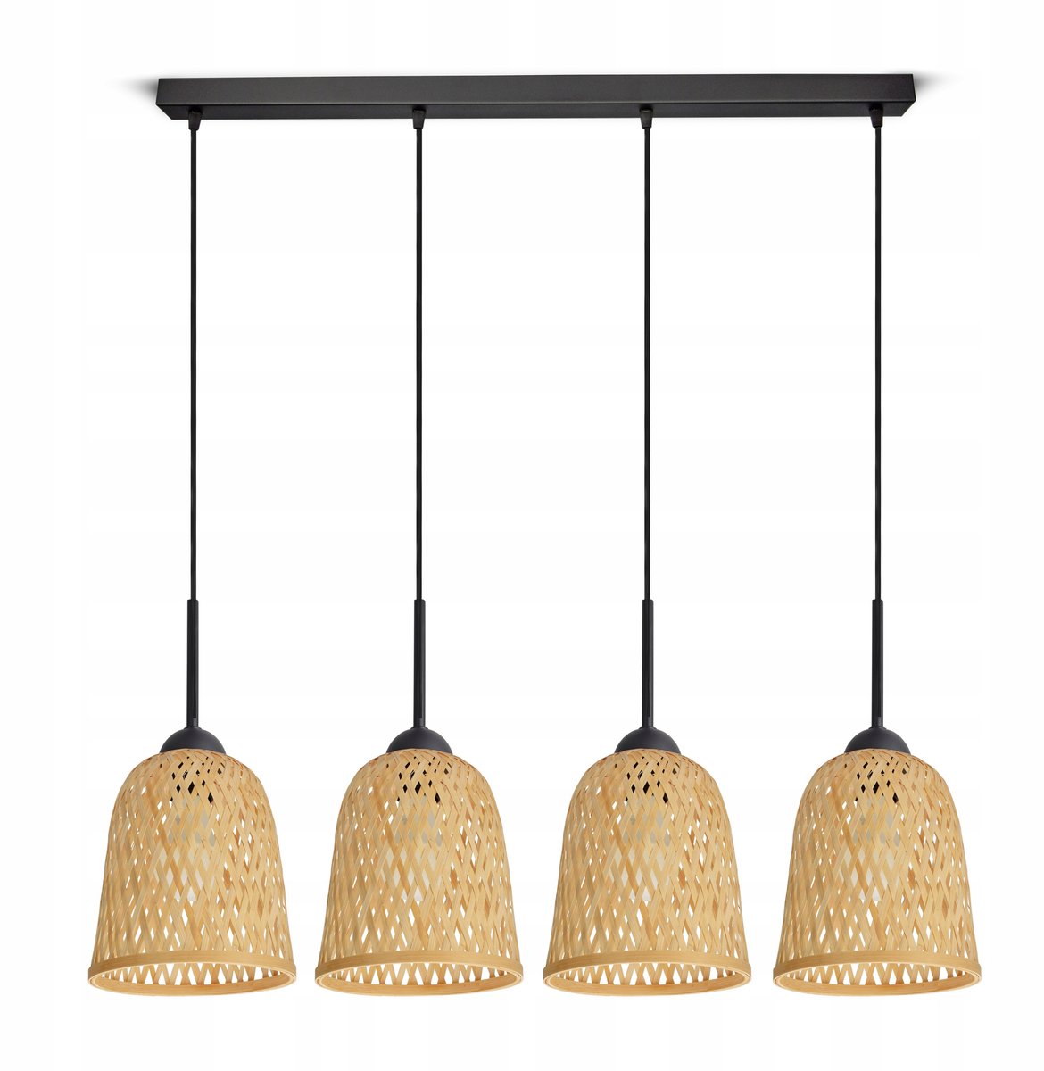 Bamboe Hanglamp Zwart Gevlochten Boho Natuurlijk E27 LED 4-lichts
