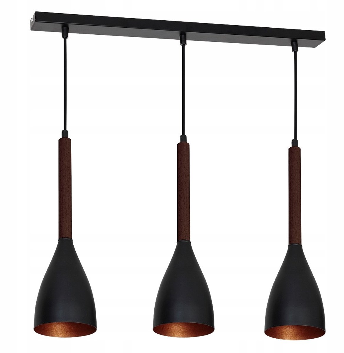 Hanglamp Muza Zwart/Goud met Donker Hout - 3xE27