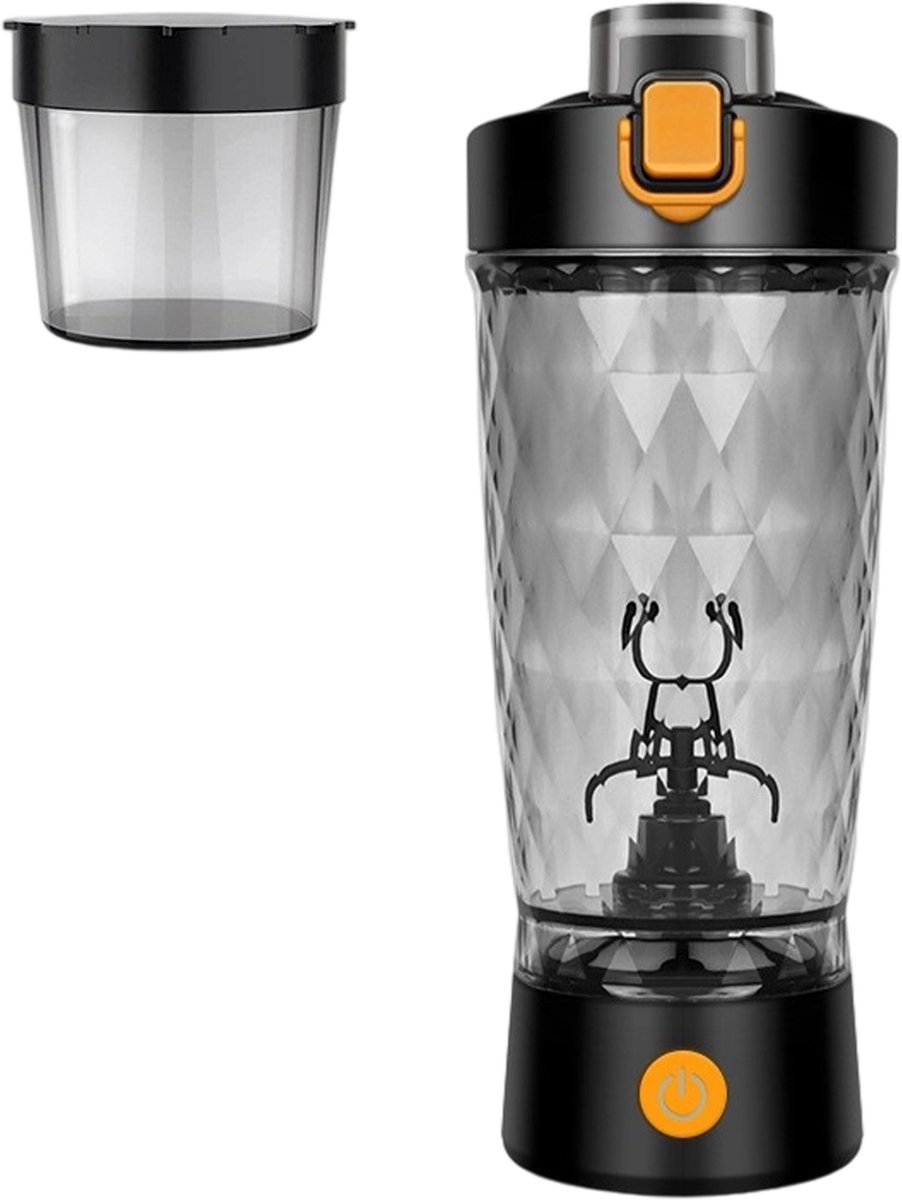 longziming -Elektrische Protein Shaker 650ml – USB Oplaadbare Shakebeker met Krachtige Motor en Afneembaar Poedervak – BPA-vrij, Gemakkelijk Schoon te Maken, Perfect voor Eiwitshakes, Pre-Workout & Smoothies – Zwart