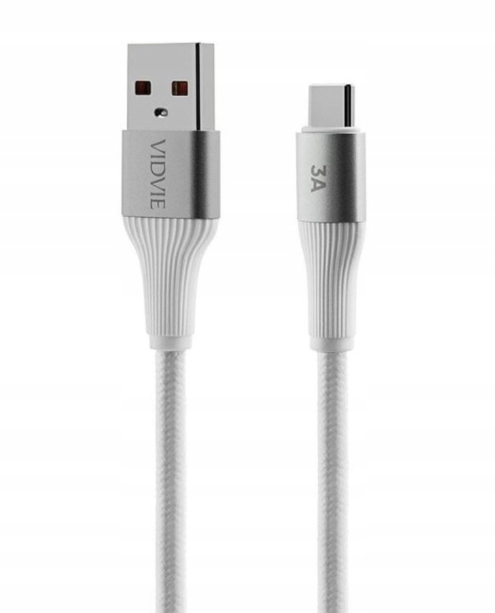 VIDVIE USB-C Kabel 3A Snel Laden 3m Nylon Wit