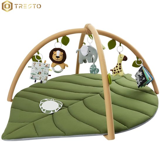 TRESTO - Babygym - jungle speelmat - leerzaam - 0 tot 2,5 jaar - blad design - dieren - speelkleed - 2 in 1 van Merkloos — afbeelding 2
