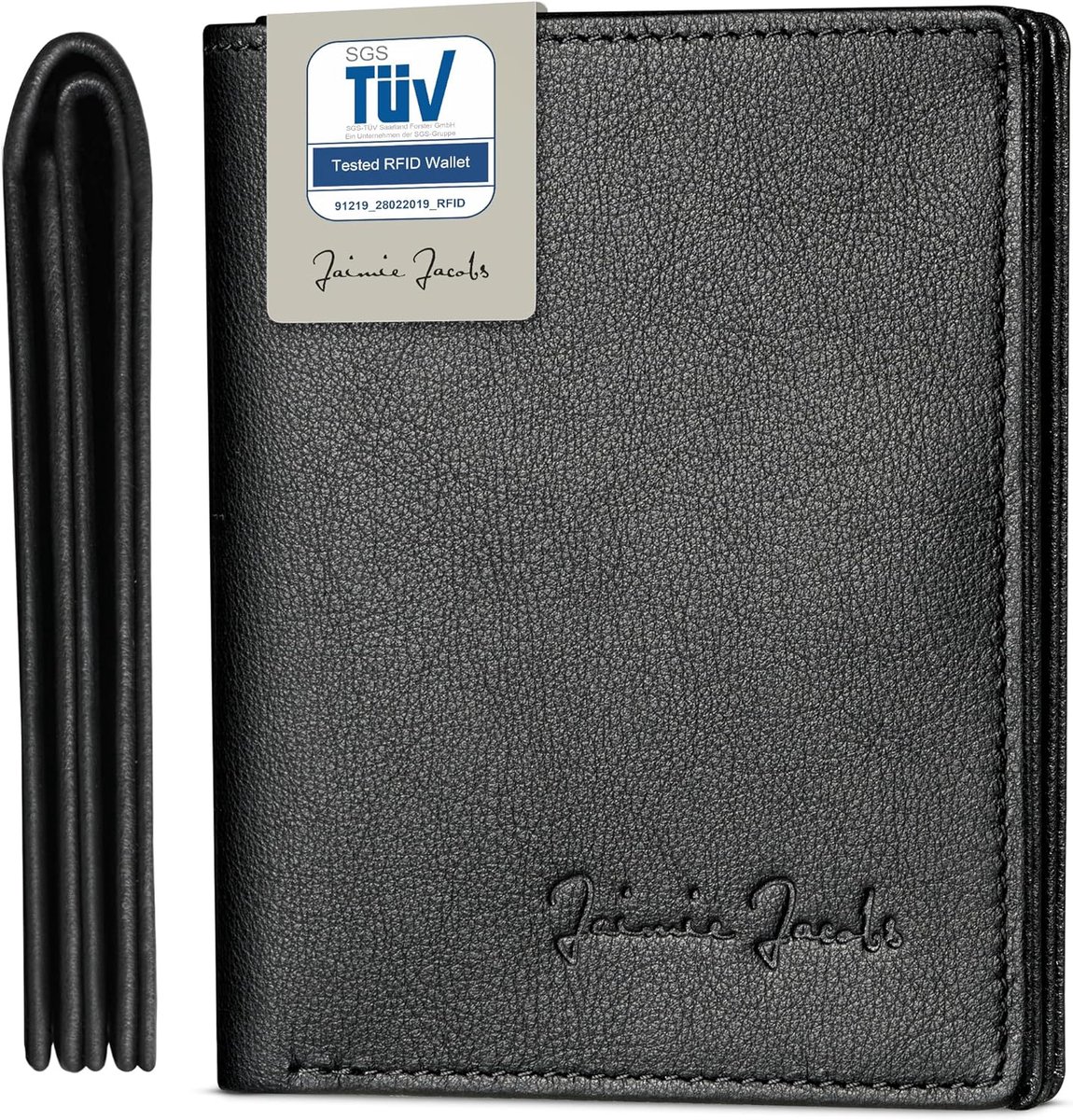 Jaimie Jacobs Slimstar herenportemonnee van slank leer met groot muntvak, staand formaat, zwart, modern
