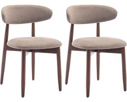 COLAMY Houten eetkamerstoelen, set van 2, moderne met stof beklede keukenstoelen, boerderij-eetkamerstoel, camel