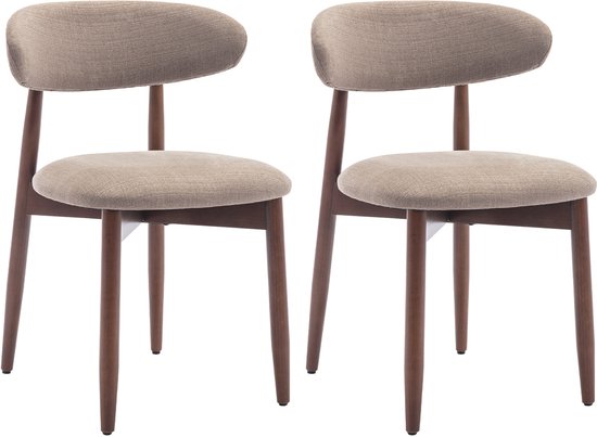 COLAMY Houten eetkamerstoelen, set van 2, moderne met stof beklede keukenstoelen, boerderij-eetkamerstoel, camel