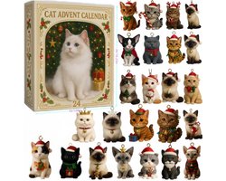 Kerst Adventskalender - 2025 Adventskalender voor kattenliefhebbers - 24-daagse aftelkalender voor Kerstmis - Wordt geleverd met 24 schattige kerstkattenbedels van acryl - Kerstboom 2D-ornamenten van acryl - Woondecoratie met dierenthema