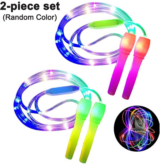 2-Pack LED Springtouw – Verstelbare Lengte – 3 Lichtstanden & Lichtshow – Fun en Fitness voor Kinderen – Geschikt voor Binnenshuis & Buitenshuis