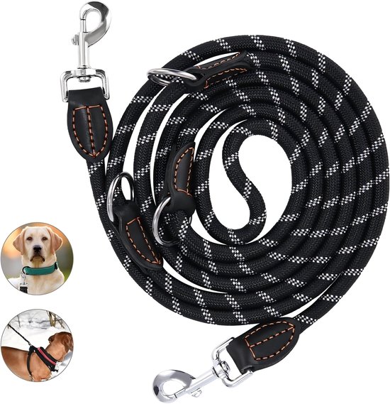 Laisse pour chien, laisse en nylon, laisse réglable de 3 mètres de long pour grands chiens