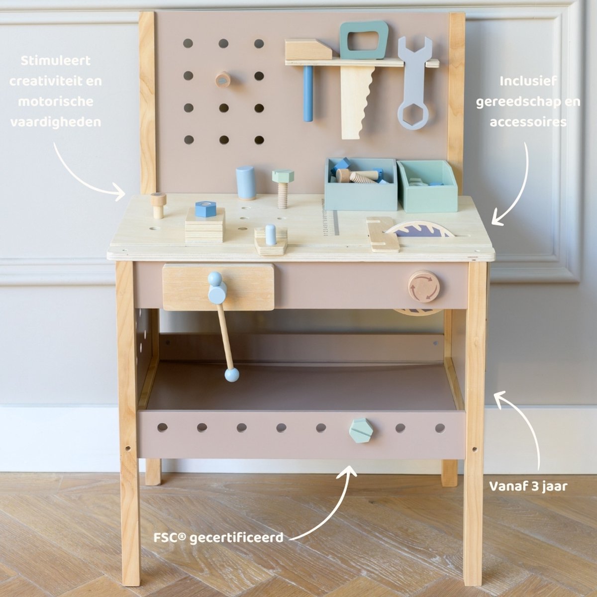 Babiem® Thomas - Werkbank Speelgoed - Incl. Gereedschap - Speelgoed - Gereedschap Speelgoed - Kindergereedschap - kinder werkbank - 55x34x80 cm - Hout — afbeelding 2