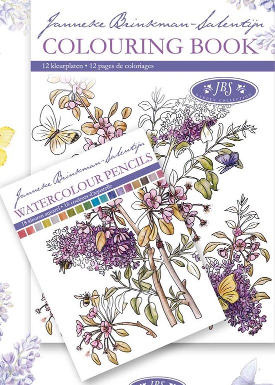 Kleurboek Janneke Brinkman 12 kleurplaten bloemen met 18 aquarel potloden voor volwassenen