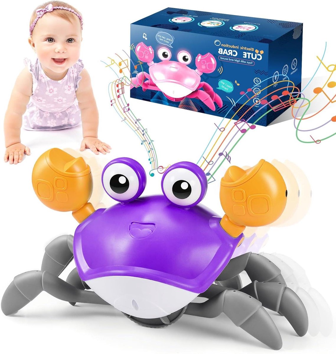 Provento - Krab Babyspeelgoed voor Tummy Time en Kruipen - Geschikt vanaf 6 tot 10 Maanden - Cadeau voor Kinderen van 1-3 Jaar