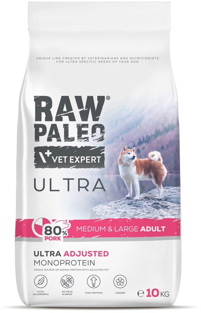 VETEXPERT Raw Paleo Ultra - Droogvoer voor Honden - Varken - Voor Medium & Large Adult - Graanvrij - Hoge Verteerbaarheid - Gezonde Spieren