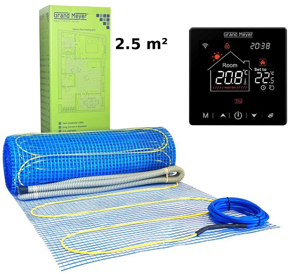 Elektrische vloerverwarmingsset 2,5 m², 170 W/m² + SN-20 Thermostaat, Grand Meyer
