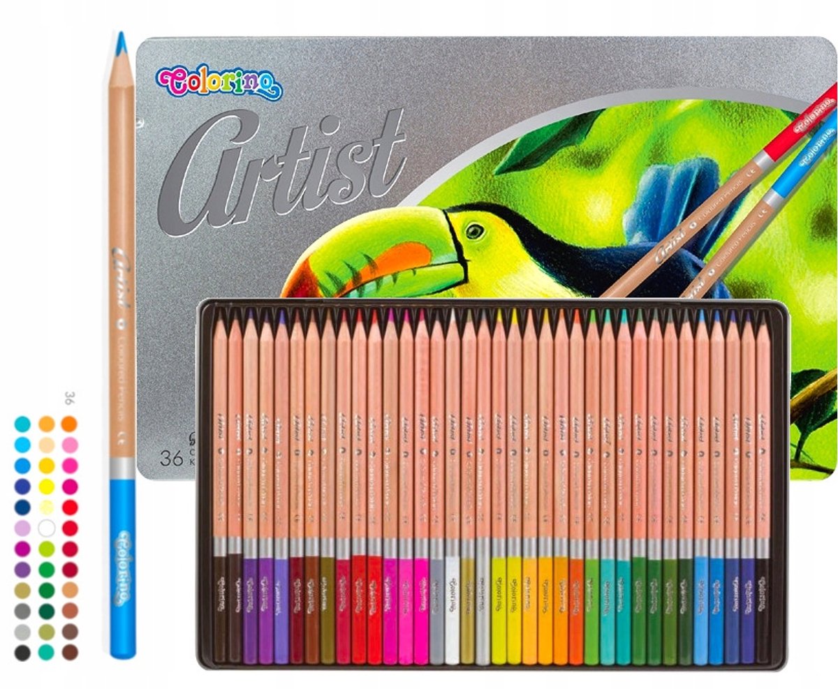 Colorino Artist Kleurpotloden Set - 36 Levendige Kleuren in Metalen Blik