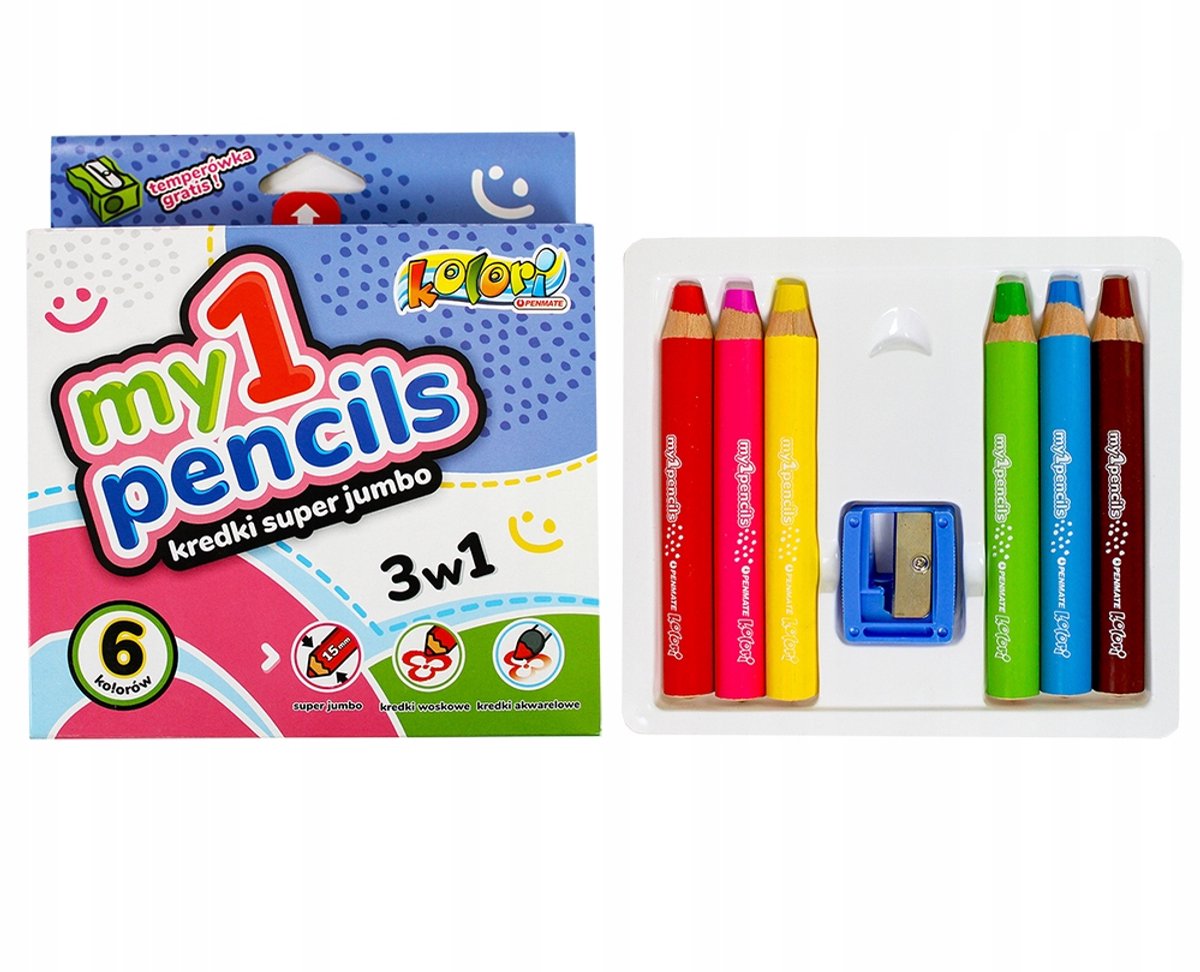 Penmate Jumbo 3-in-1 Kleurpotloden Set - 6 Levendige Kleuren