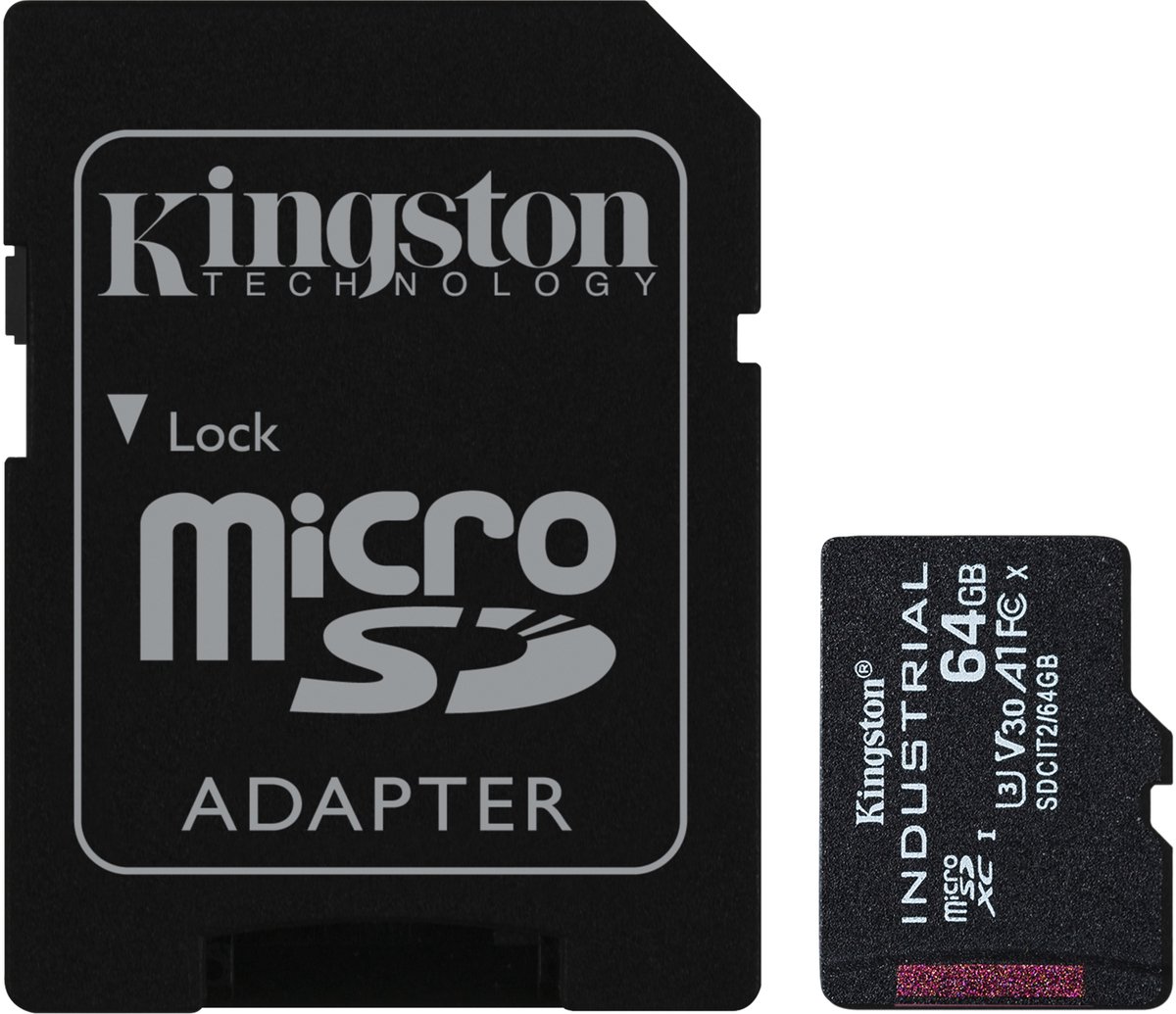 Kingston microSDHC Industrial C10 A1 pSLC-kaart + SD-adapter 64GB