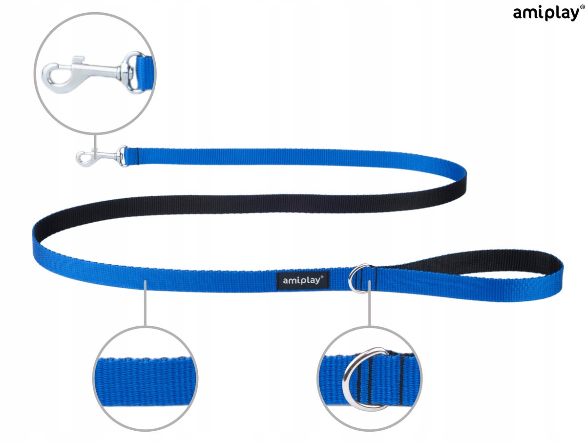 Amiplay Twist Hondenlijn L 150cm Blauw - Stevig Dubbelzijdig Bandmateriaal