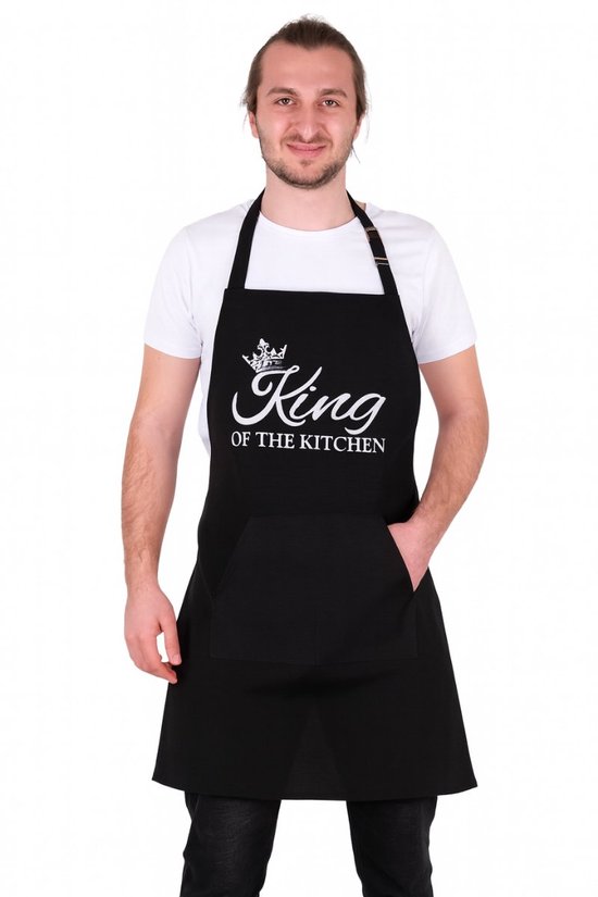 Royal Keukenschort Zwart | 60x80 cm | King of the Kitchen | Kookschort met zakken | Verstelbaar Keukenschort voor mannen | Cadeutje- kado | Kook- BBQ