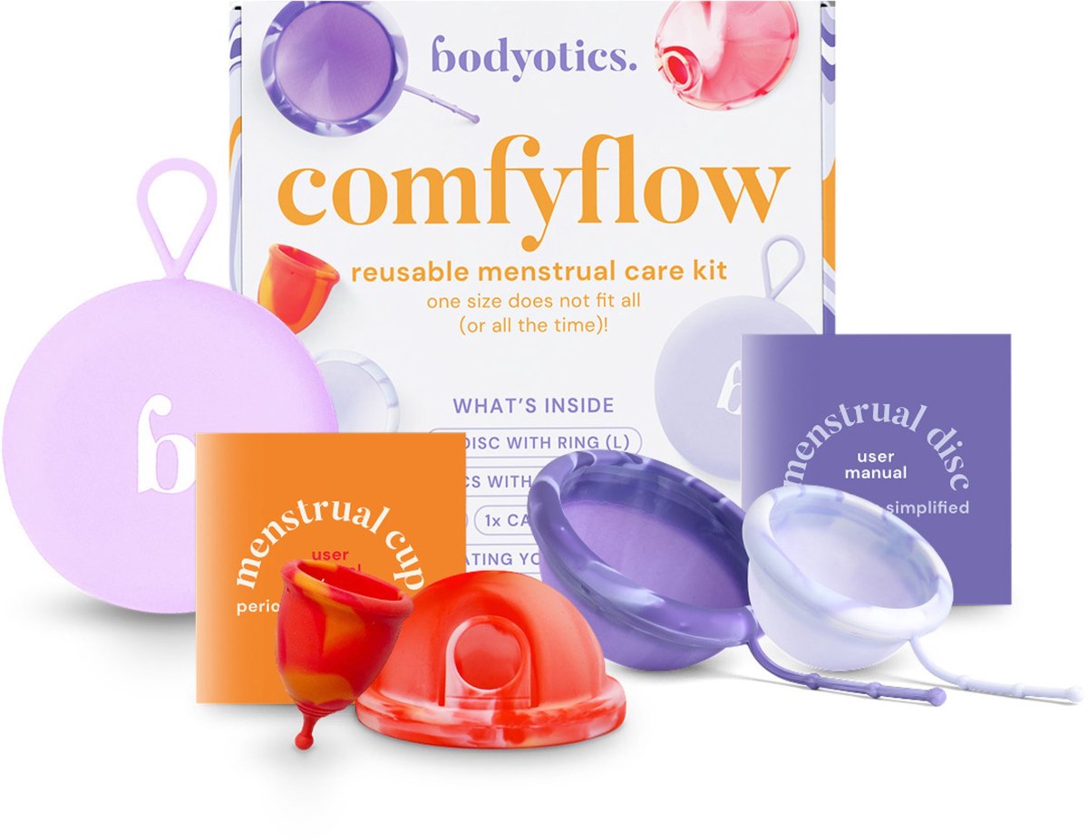 Bodyotics Comfyflow - Menstruatie Set met Herbruikbare Discs & Cup - Maat S & L - 4 stuks - Comfortabel, Duurzaam & Lekvrij