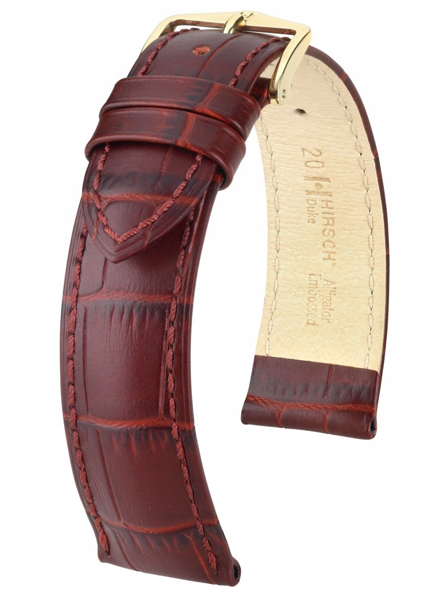 Hirsch Duke 18mm Lederen Horlogeband, Kroko-look, Bruin-Bordeaux