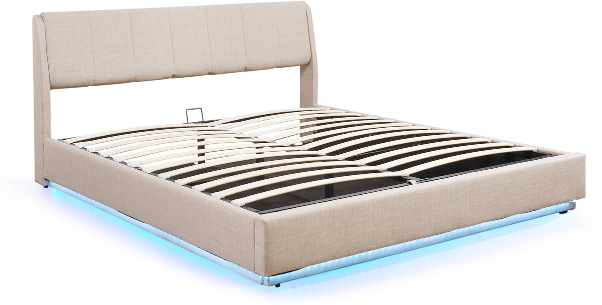 en.casa Tweepersoonsbed Tröstiar met LED 180x200 cm beige [en.casa]