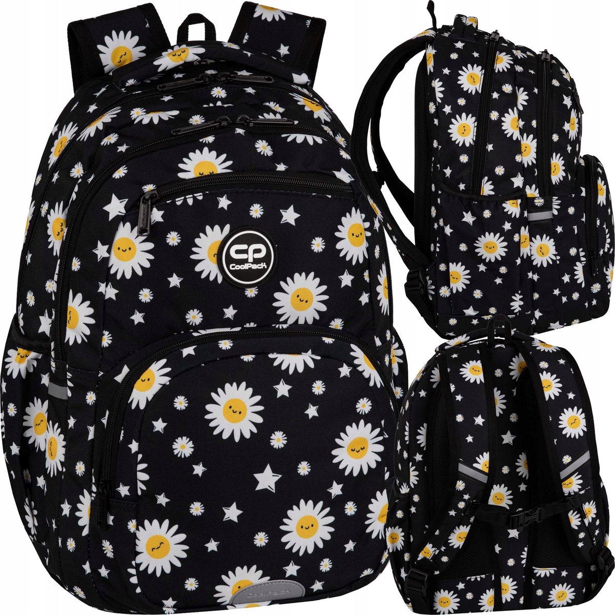 CoolPack Pick Daisy Zwart Rugzak - Ruim & Stijlvol met Bloemendesign