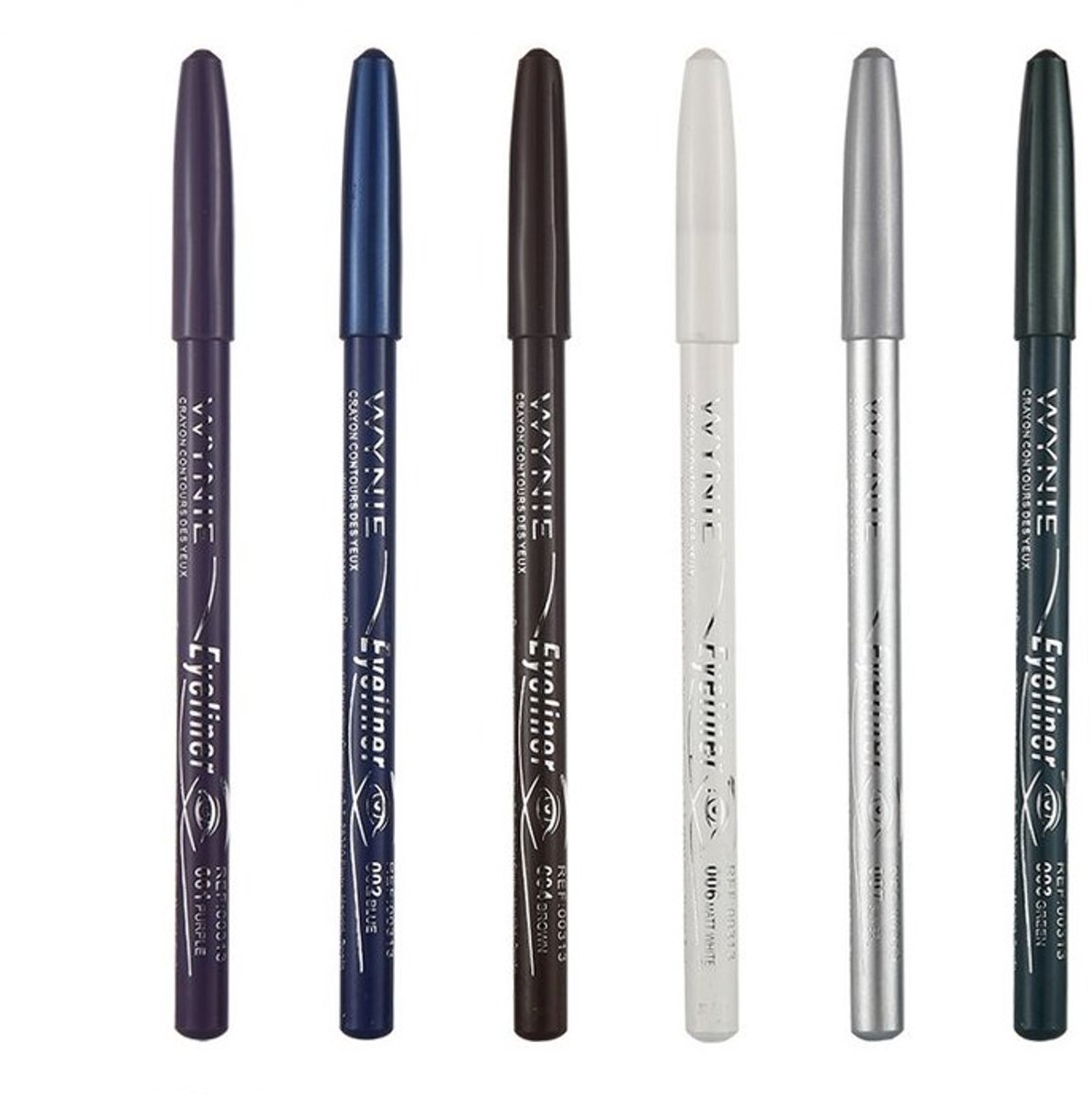 Wynie - Set Oogpotlood / Kajal / Eyeliner - Set met 6 kleuren - Paars - Blauw - Groen - Bruin - Wit - Zilver