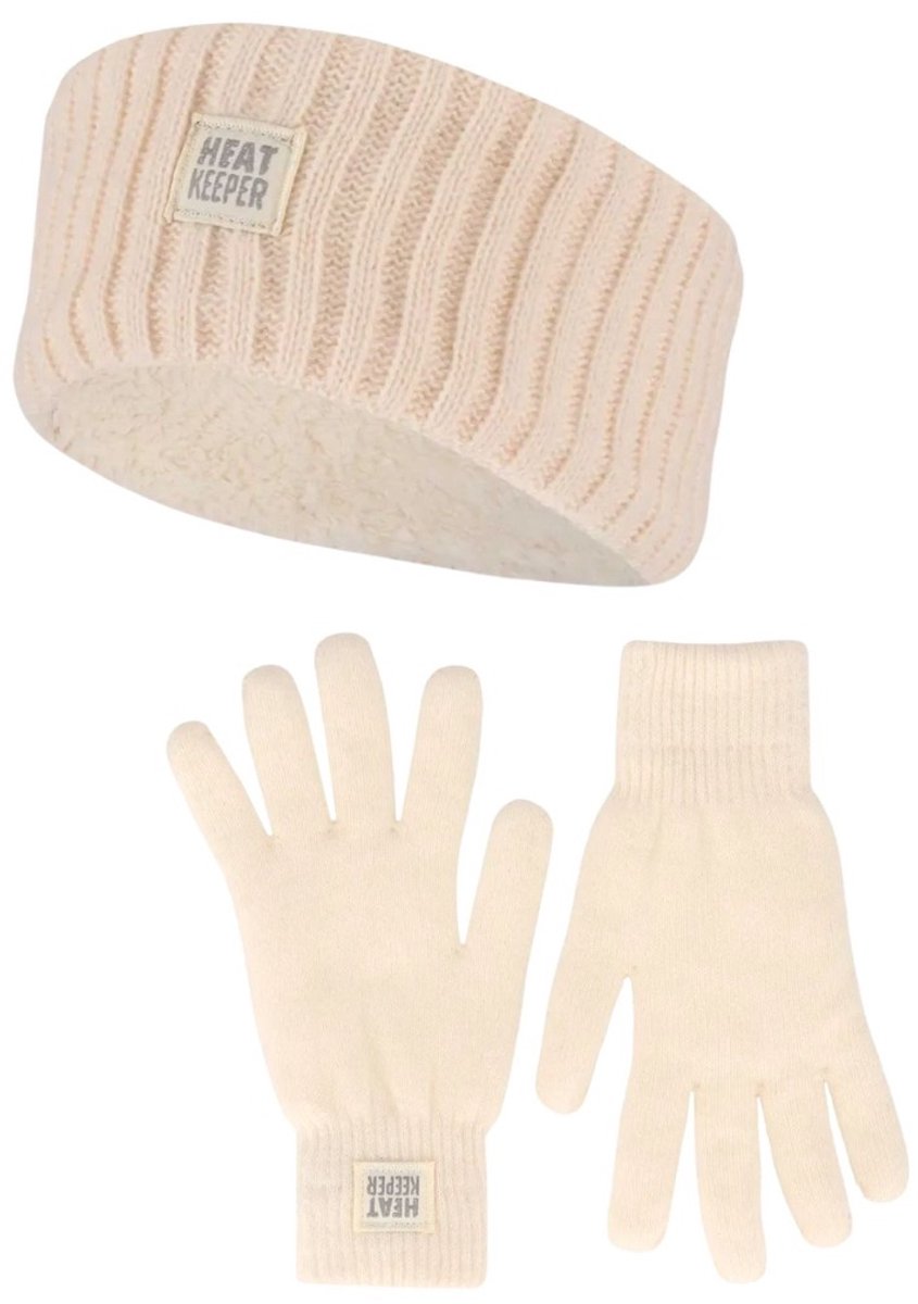Heatkeeper Dames Winter Thermo Set - Hoofband + Handschoenen - Off White - One Size
