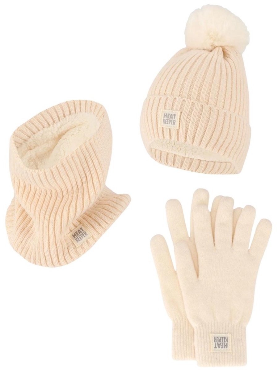Heatkeeper Dames Winter Thermo Set - Muts + Handschoenen + Nekwarmer - Off White - One Size