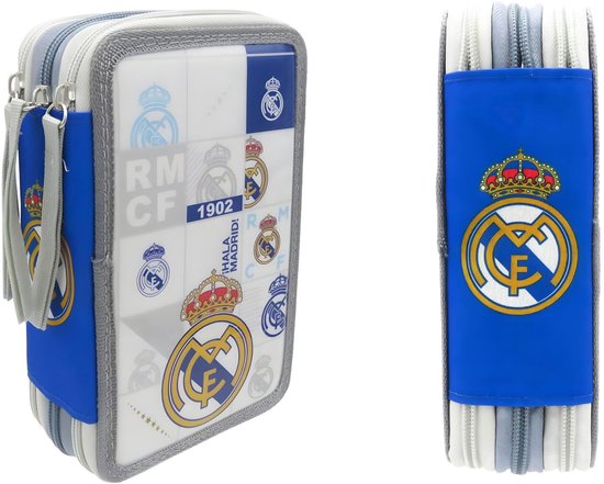 Trousse Real Madrid – Trousse à 3 compartiments et 3 fermetures éclair – Kit scolaire 39 pièces comprenant feutres, crayons de couleur, stylos et accessoires