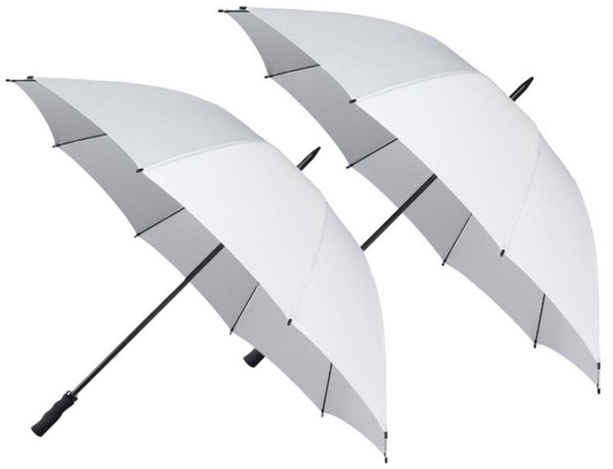 Bruiloft paraplu bruid/bruidegom - 4x - wit - kunststof handvat - dia 130 cm