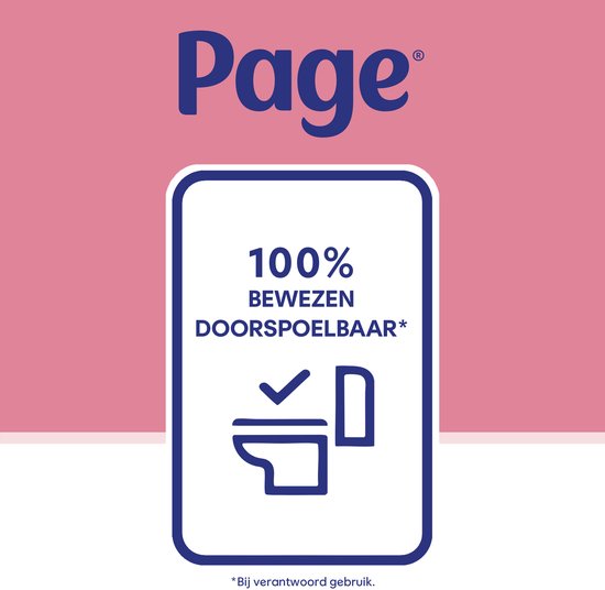 Page logo met tekst 100% BEWEZEN DOORSPOELBAAR en een toilet-icoon.