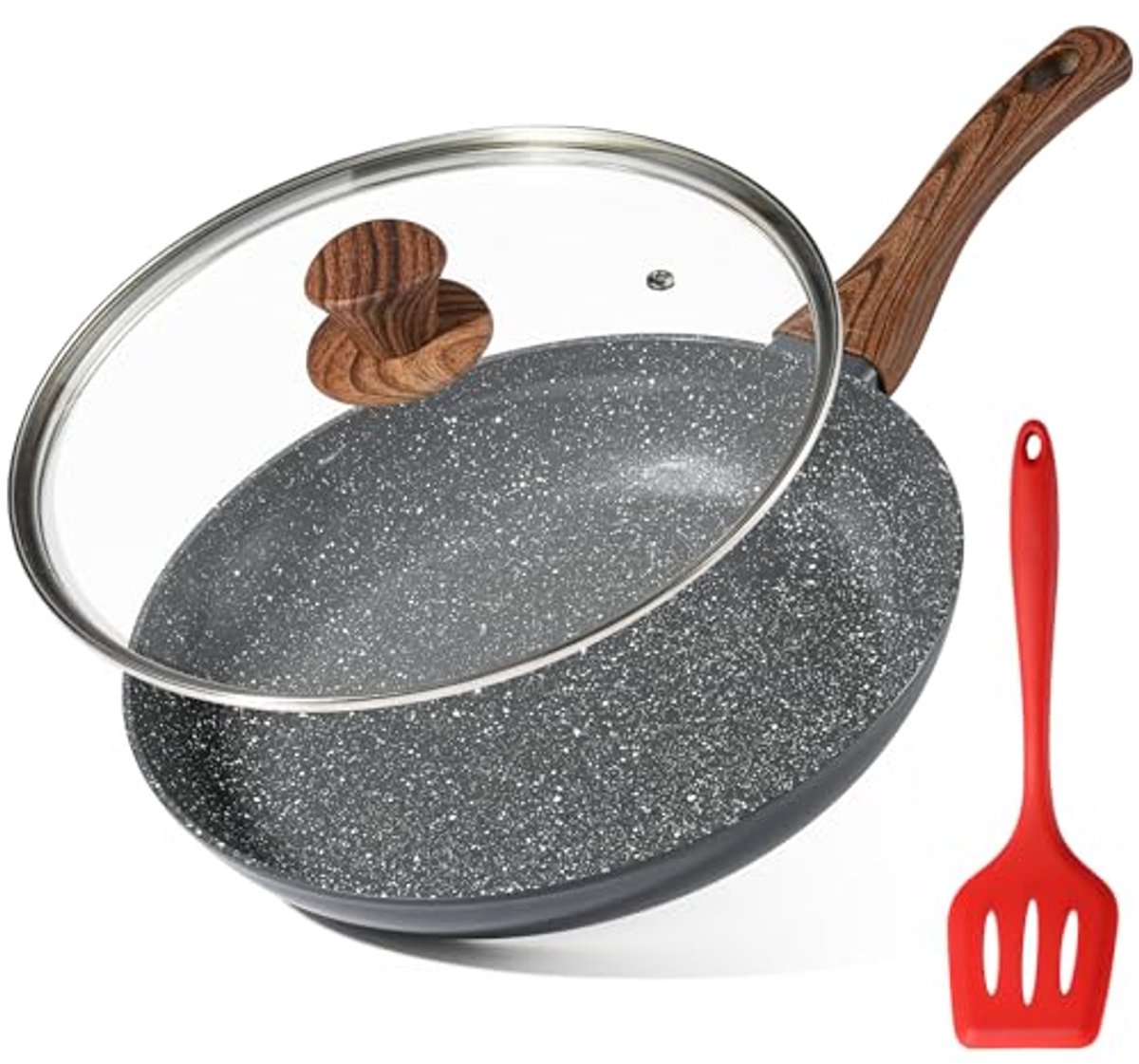 28 cm zwarte braadpan met deksel - anti-aanbakpan